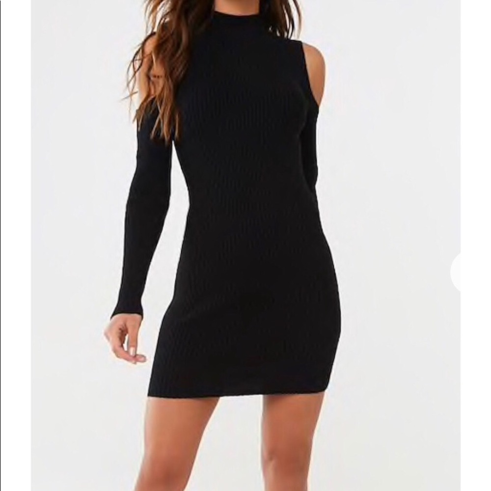 Ribbed Open Shoulder Mini Dress